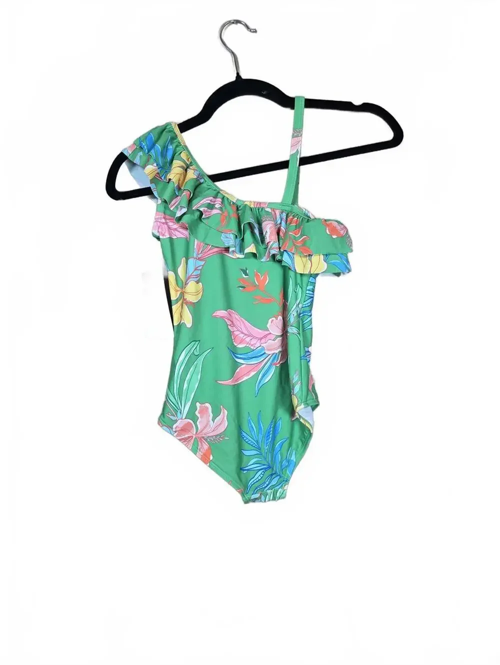 Kanu Surf Girls Floral Ruffle One Shoulder Swimsuit Spring Green Size 12